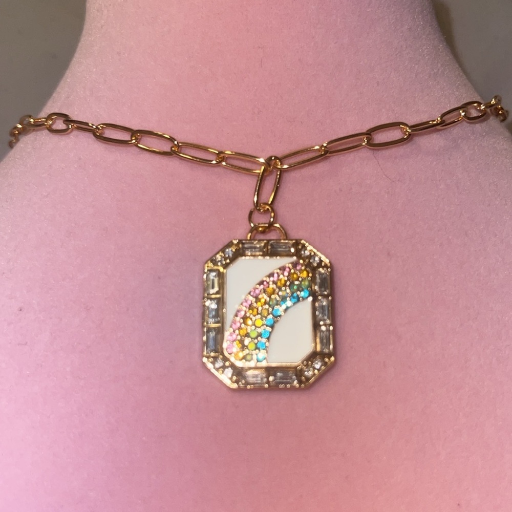 NWT Gold Rainbow Pendant Necklace w/ Earrings - Picture 6 of 6